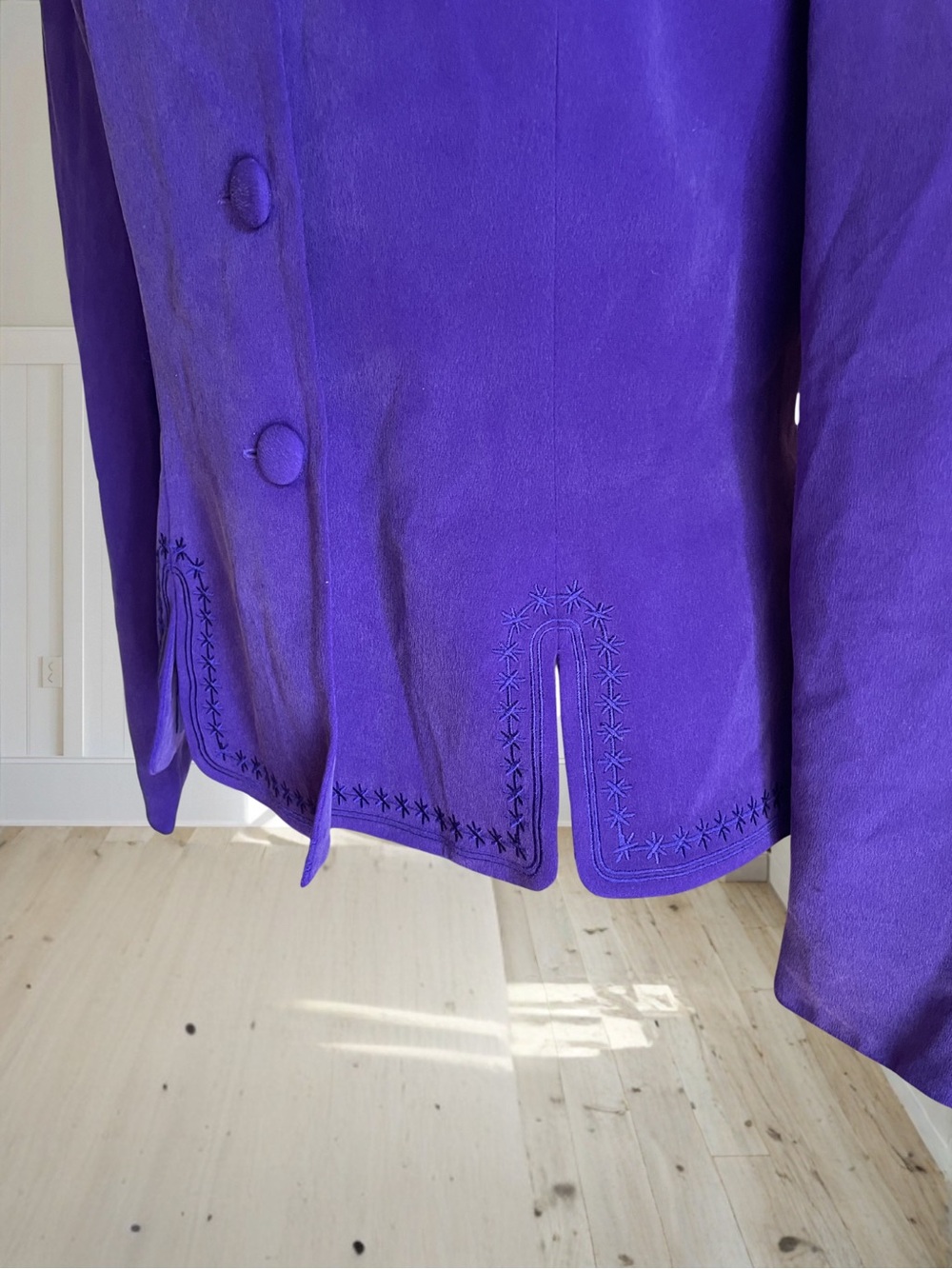 SHOMI Vintage Women's Purple 100% Silk Embroidered Blazer Jacket Sz 10 - Picture 4 of 16